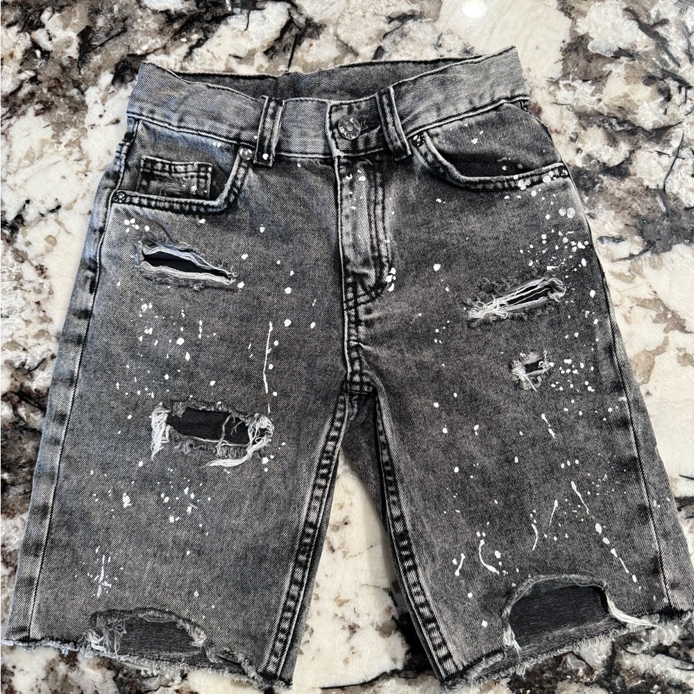 Zara Distressed Black Denim Shorts